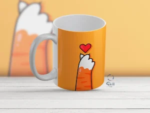 Taza Blanca 11oz Fondo Naranja con Garrita de Gato y Corazón – ¡Dulzura y estilo único!