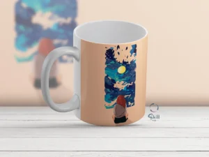 Taza Blanca 11oz Acuarela de Mujer y atardecer – ¡Arte en tus manos!