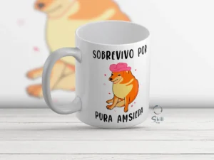 Taza Blanca 11oz Meme Cheems Perrito – "Sobrevivo por Pura Ansiedad"