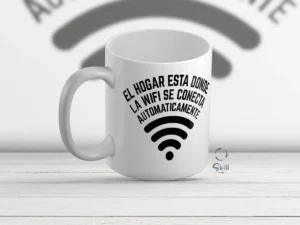 Taza Blanca 11oz Diseño Geek Wi-Fi – "El Hogar Está Donde la Wi-Fi Se Conecta"