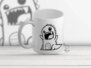 Taza Blanca 11oz Dinosaurio Kawaii Gritando – ¡Diversión en Cada Sorbo! 🦖✨