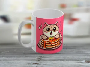 Taza Blanca 11oz – Gatitos y Hotcakes Kawaii 🐱🥞