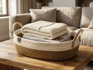 🧺 Canasta Organizadora Ovalada Bicolor con Asas 30x20x13 cm ✨