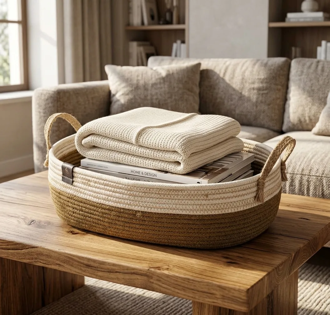 🧺 Canasta Organizadora Ovalada Bicolor con Asas 30x20x13 cm ✨