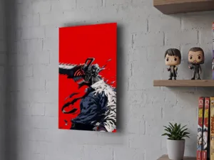 Póster Metálico Chainsaw Man Denji Fondo Rojo - Cuadro de Metal Sublimado 21x28 cm