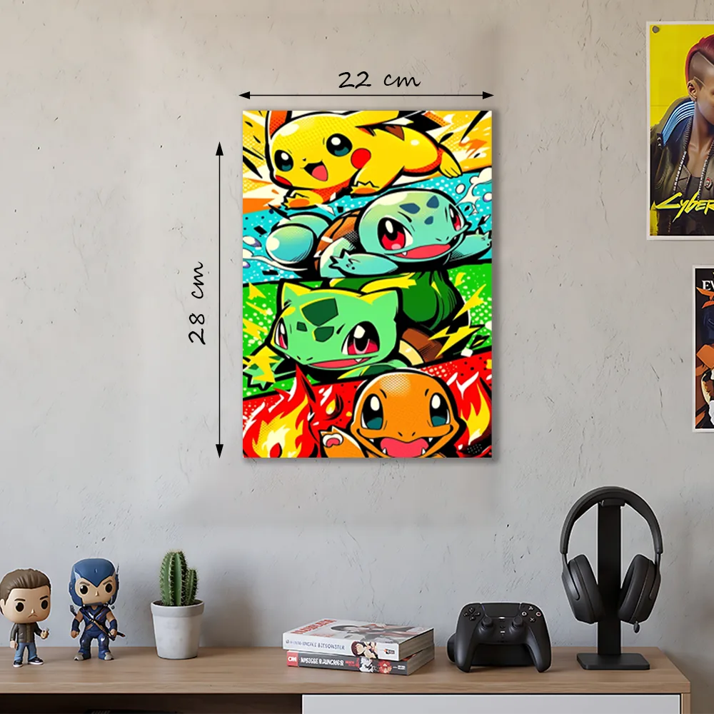 Póster Metálico Pokémon Estilo Bandas de Rock - Cuadro de Metal Parodia 21x28 cm